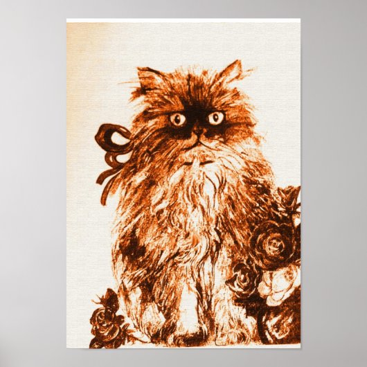 KITTEN MET ROZEN, bruin en wit Poster (Voorkant)