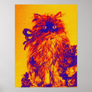 KITTEN MET ROZEN ,Geel Oranje Blauw Poster