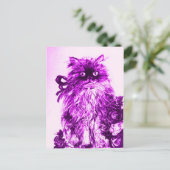 KITTEN MET ROZEN, Paars Violet en wit Briefkaart (Staand voorkant)