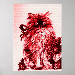 KITTEN MET ROZEN ,Rood en Wit Poster