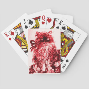 KITTEN MET ROZEN, rood wit Speelkaarten