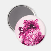 KITTEN MET ROZEN, Roze Fuchsia White Magneet (Voorkant / Achterkant)