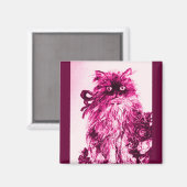 KITTEN MET ROZEN, Roze Fuchsia White Magneet (Voorkant / Achterkant)