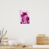 KITTEN MET ROZEN, Roze Fuchsia White Poster (Keuken)