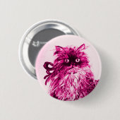 KITTEN MET ROZEN, Roze Fuchsia White Ronde Button 5,7 Cm (Voorkant /achterkant)