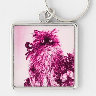 KITTEN MET ROZEN, Roze Fuchsia White Sleutelhanger