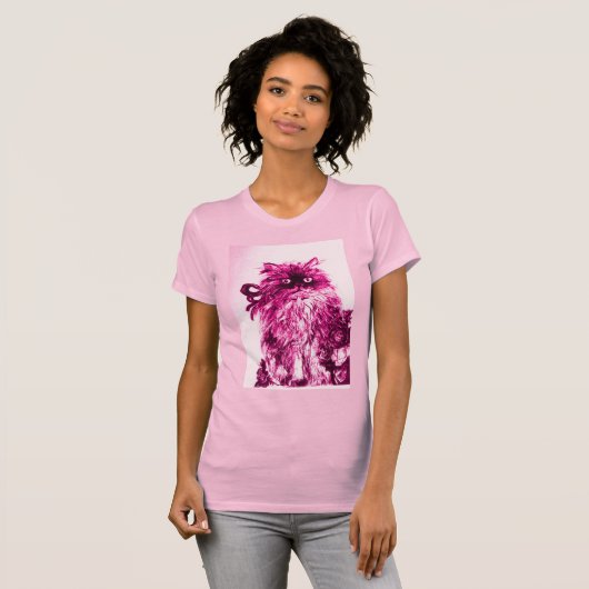 KITTEN MET ROZEN, Roze Fuchsia White T-shirt (Voorkant volledig)