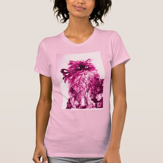 KITTEN MET ROZEN, Roze Fuchsia White T-shirt (Voorkant)