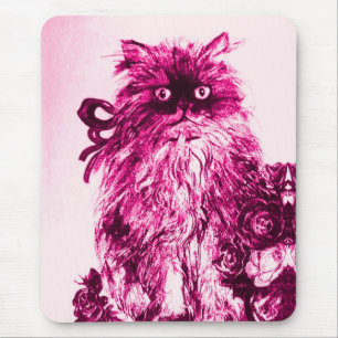 KITTEN MET ROZEN,Roze Fuchsia Witte Waterverf Muismat