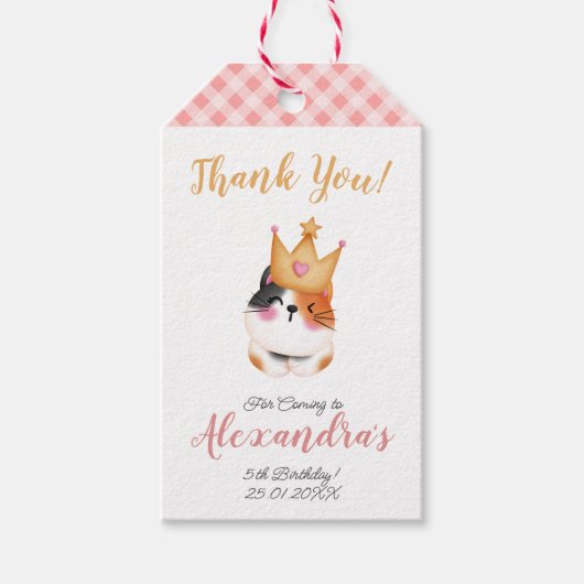 Kitten Miauw roze kroon meisje Kitty kat verjaarda Cadeaulabel (Voorkant)