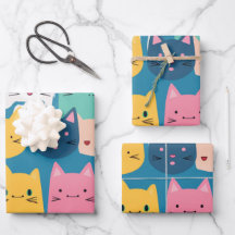 Kitten Motif, Papier d'enveloppement coloré