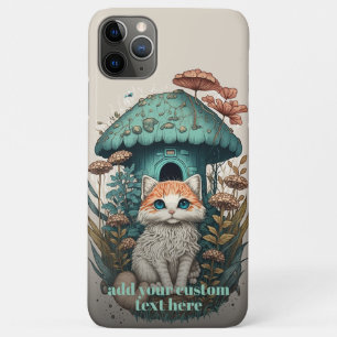 Kitten Mushroom Kat Wildebloem Cottagecore Maatwe iPhone 11 Pro Max Hoesje