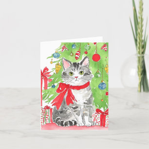 Kitten Noël Watercolor Cartes de voeux