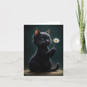 Kitten noir avec carte de note marguerite blanche