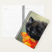 Kitten noir vintage avec couverture de fleurs roug (Devant avec enveloppe)