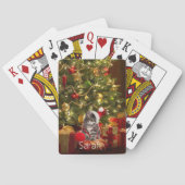Kitten onder de boom Personaliseer de naam Kerstmi Pokerkaarten (Achterkant)
