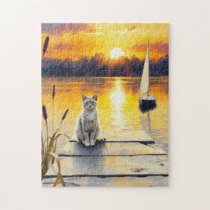 kitten op de steiger bij zonsondergang legpuzzel
