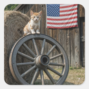 Kitten op een oude wagenwiel vierkante sticker