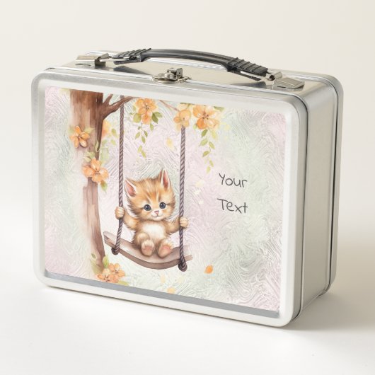 Kitten op een Swing Metal Lunch Box (Voorkant)