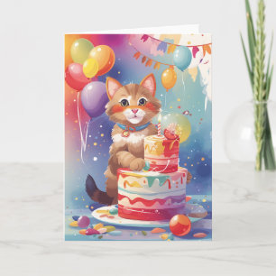 Kitten op Kleurrijk Feest Kaart