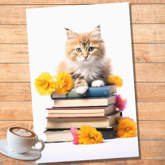 Kitten op Stapel Boeken 1 Decoupage Papier