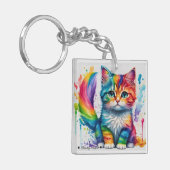 Kitten Painter Arc-en-ciel Porte-clés en acrylique (Devant gauche)