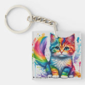 Kitten Painter Arc-en-ciel Porte-clés en acrylique (Devant)