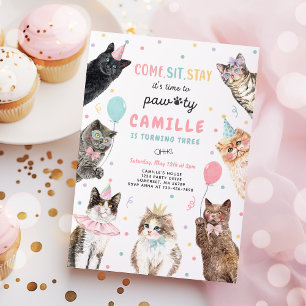 Kitten Party Laten we Pawty Kitty Cat Birthday Kaart