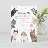 Kitten Party Let's Pawty Party Kitty Cat Birthday Kaart (Staand voorkant)