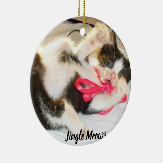 Kitten Photo Text Jingle Meows, Customize, Keramisch Ornament (Rechts)