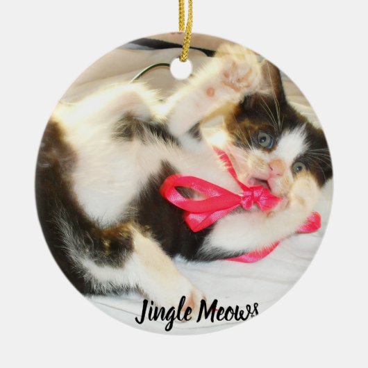 Kitten Photo Text Jingle Meows, Customize, Keramisch Ornament (Voorkant)