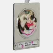 Kitten Photo Text Jingle Meows, Customize, Verzilverd Banner Ornament (Rechts)
