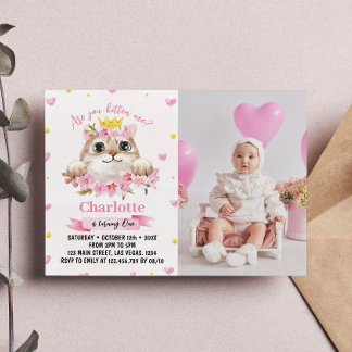 Kitten Pink Photo Invitation Anniversaire