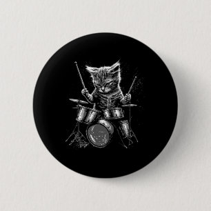 Kitten Rock Band Drummer Cat Plays Drums Ronde Button 5,7 Cm