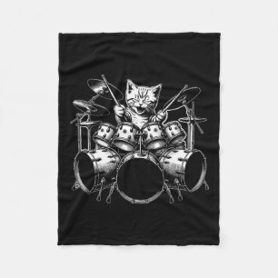Kitten Rock Band Funny Kat Drummer Cat Playing D Fleece Deken