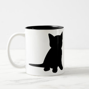 Kitten Sitting Silhouette Cat Black White Tweekleurige Koffiemok