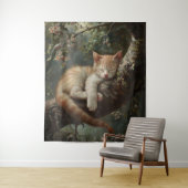 Kitten slapen in een boom wandkleed (In situ)