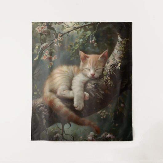 Kitten slapen in een boom wandkleed (Voorkant)