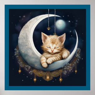 Kitten slapen op maanobject poster