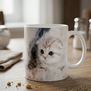 Kitten spelen met een roze garen bal waterverf koffiemok