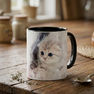 Kitten spelen met een roze garen bal waterverf mok
