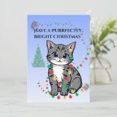 Kitten Tangled in Christmas Light- Flat Card Feestdagenkaart (Staand voorkant)