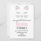 Kitten Verjaardag Invite met roze harten kat gezic Kaart (Voorkant)