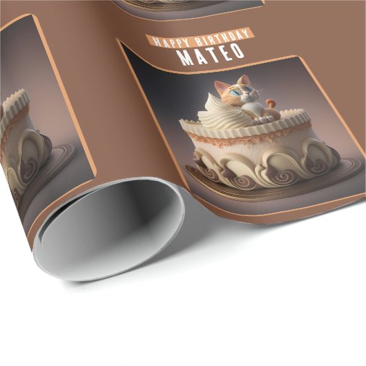Kitten verjaardagstaart - cadeaupapier (Rol Hoek)