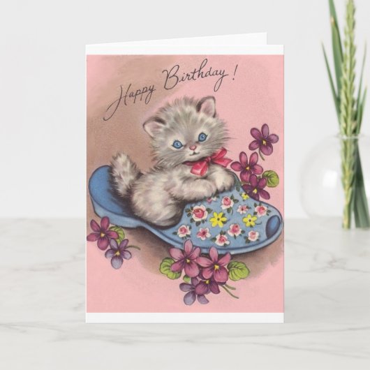Kitten vintage En Chaussure Carte Anniversaire (Devant)