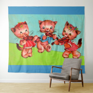 kitten violinist trio wandkleed