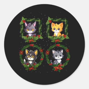 kitten vrolijk kerstkatten decoratie XMA Ronde Sticker