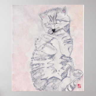 Kitten Waterverf door Karen Poppy - Afdrukken (Mat Poster
