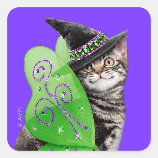 Kitten Witch Fairy Vierkante Sticker (Voorkant)