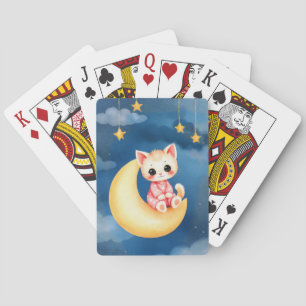 Kitten zittend op de maan pokerkaarten